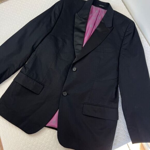 Sean John Men's 38R Regular Black Classic 2 Button Pink Lined Blazer Suit Jacket - Picture 7 of 12